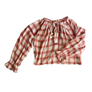 Free People Plaid Peasant Top S/XS